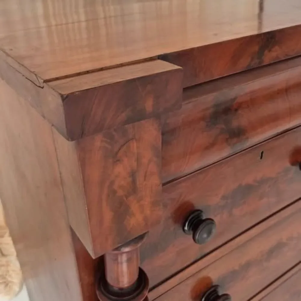 Antique Victorian Mahogany Chest of Drawers late 1800s With Barley Twist Columns